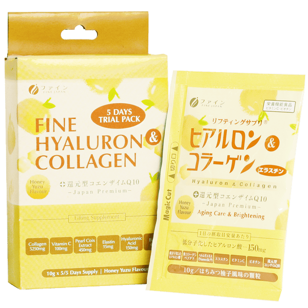 FINE Hyaluron & Collagen With Ubiquinol Q10 5 Days Trial Pack (Honey Yuzu Flavour 5's x 10g)