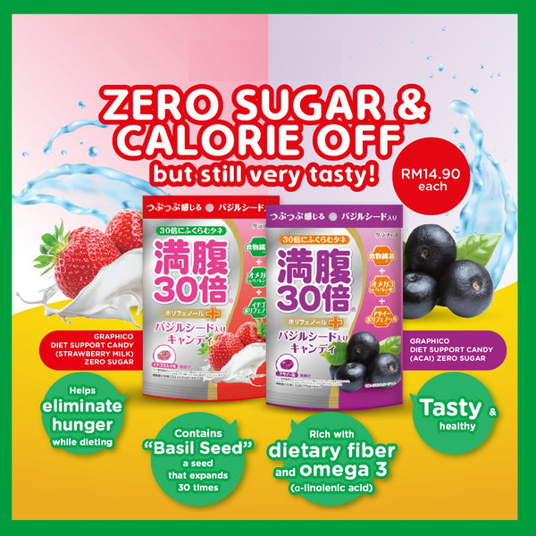 Manpuku Fills You up! X30 Zero Sugar Diet Support Candy Strawberry Milk 38g *Exp: 11/2025